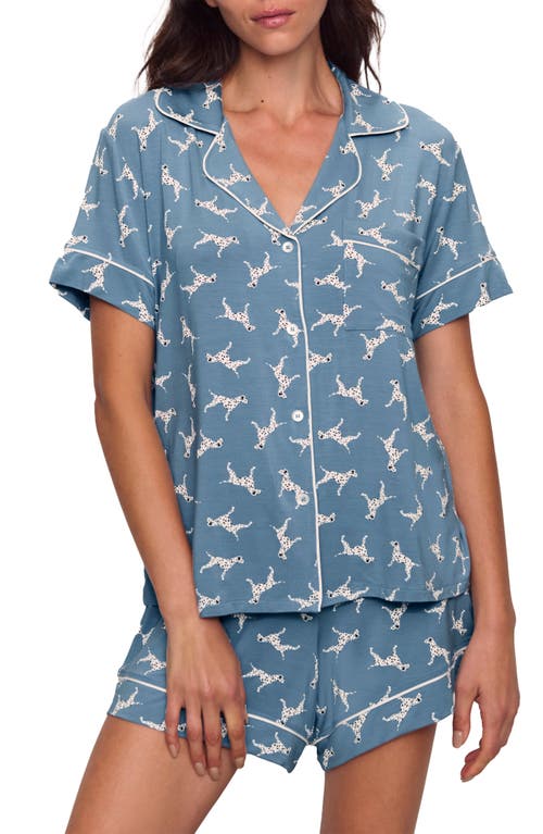Eberjey Gisele Shortie Short Pajama Set In Dalmatian Faded Denim/ivory