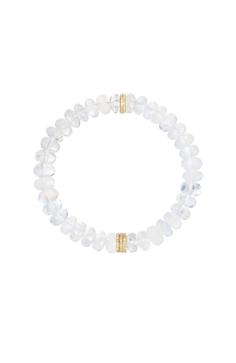 Sheryl Lowe YG Rainbow Moonstone 8mm Bead Bracelet with 3 Clustered Diamond Rondelles, Alternate, color, Moonstone / 14Kt Yellow Gold