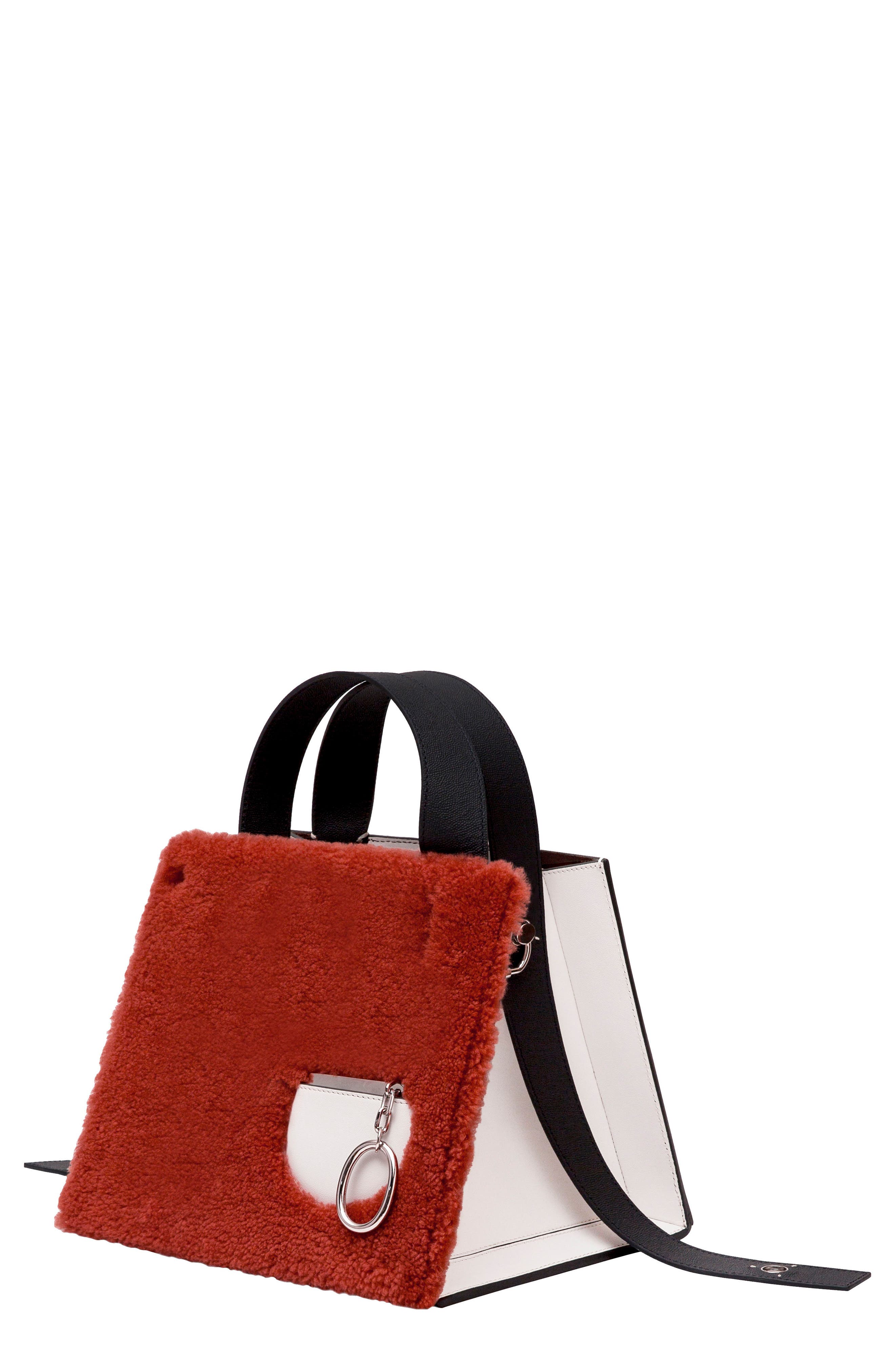 Margot Leather & Genuine Shearling Tote Bag, Main, color, SHEARLING BRICK