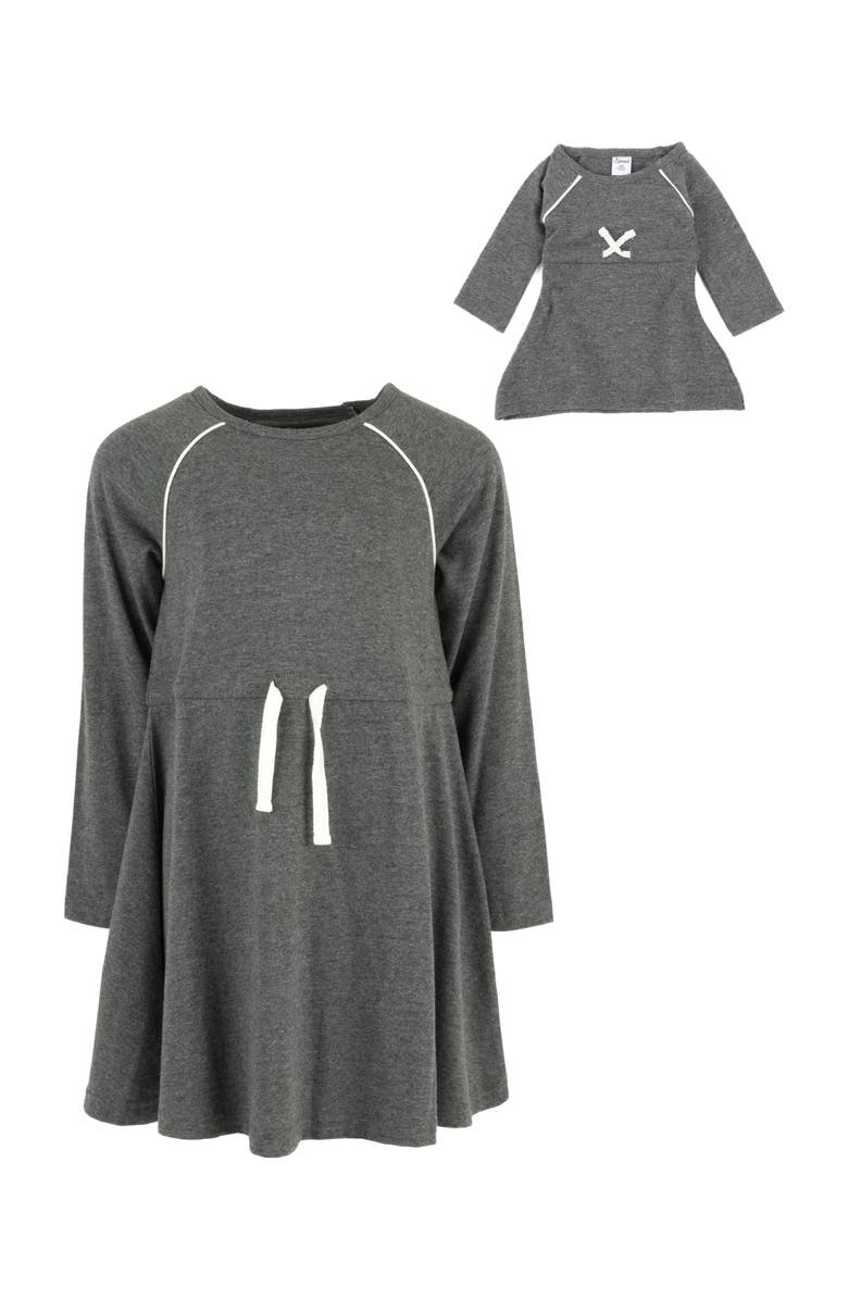 Leveret Girls Bow Tie Dress with Matching Doll Dress, Alternate, color, Dark Gray
