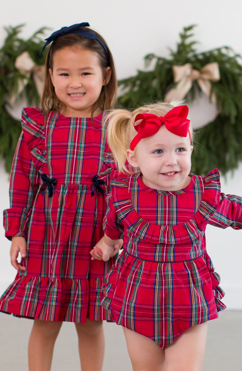 RuffleButts Tartan Cotton Bubble Romper & 3-Pack Over-the-Knee Socks Set, Alternate, color, 