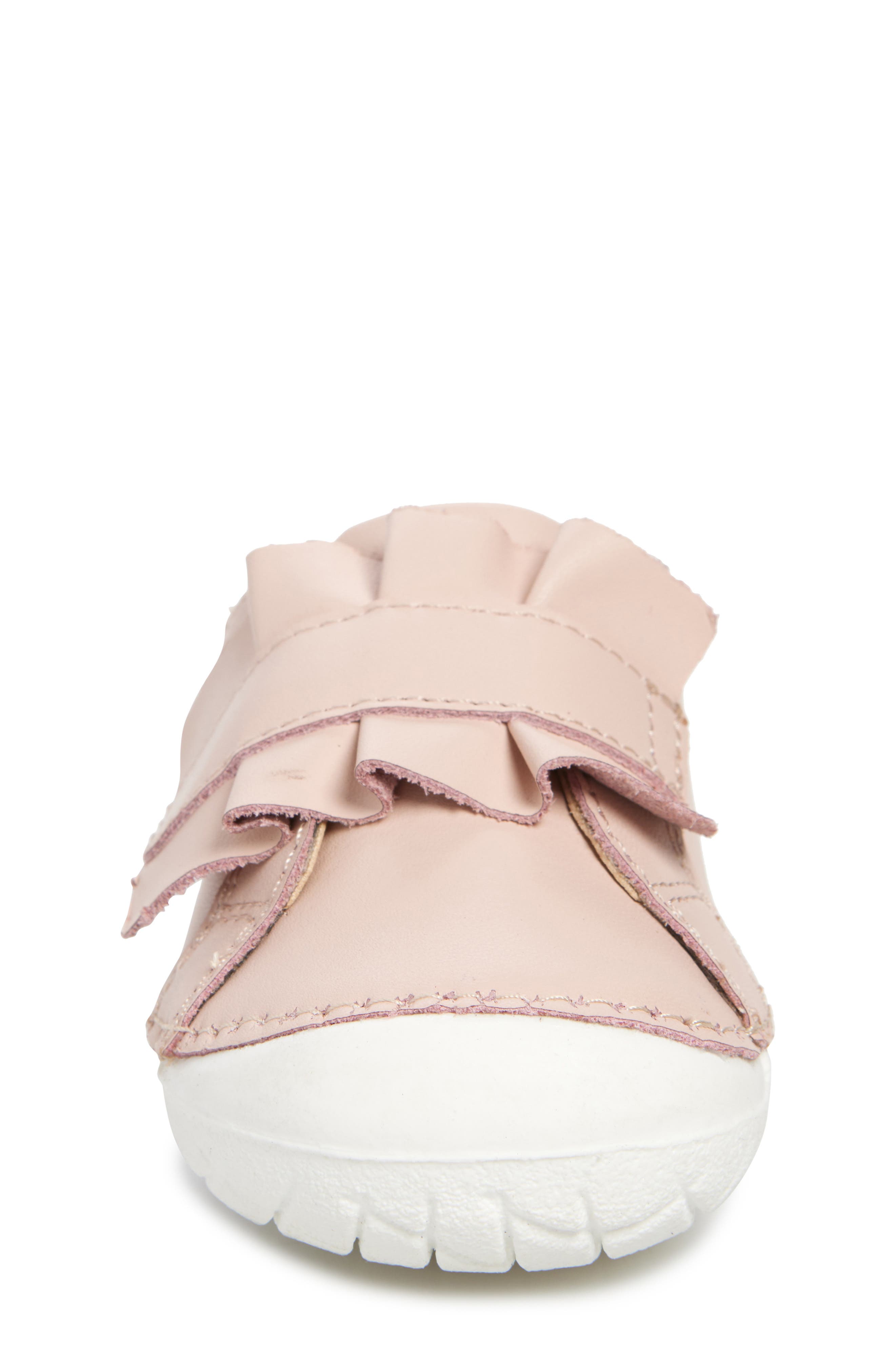 OLD SOLES Kids' Ruffle Strap Leather Sneaker, Alternate, color, Powder Pink / Gold