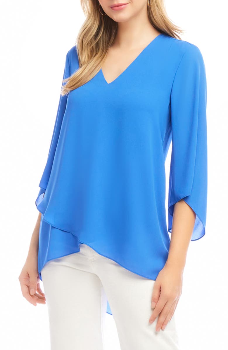 Karen Kane Crossover Hem Asymmetric Crepe Top, Alternate, color, Cornflower Blue