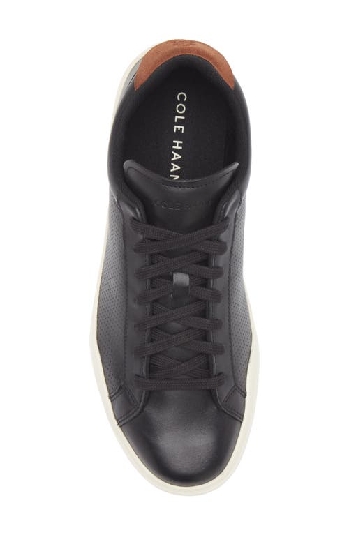 Cole Haan Grand Crosscourt Perforated Sneaker In Black/british Tan/ivory