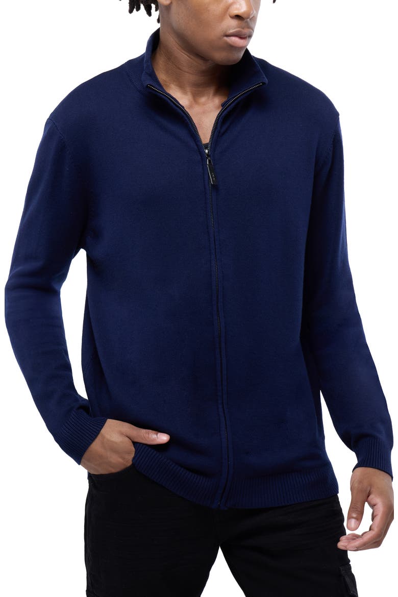 Mock Neck Full Zip Sweater, Alternate, color, NAVY