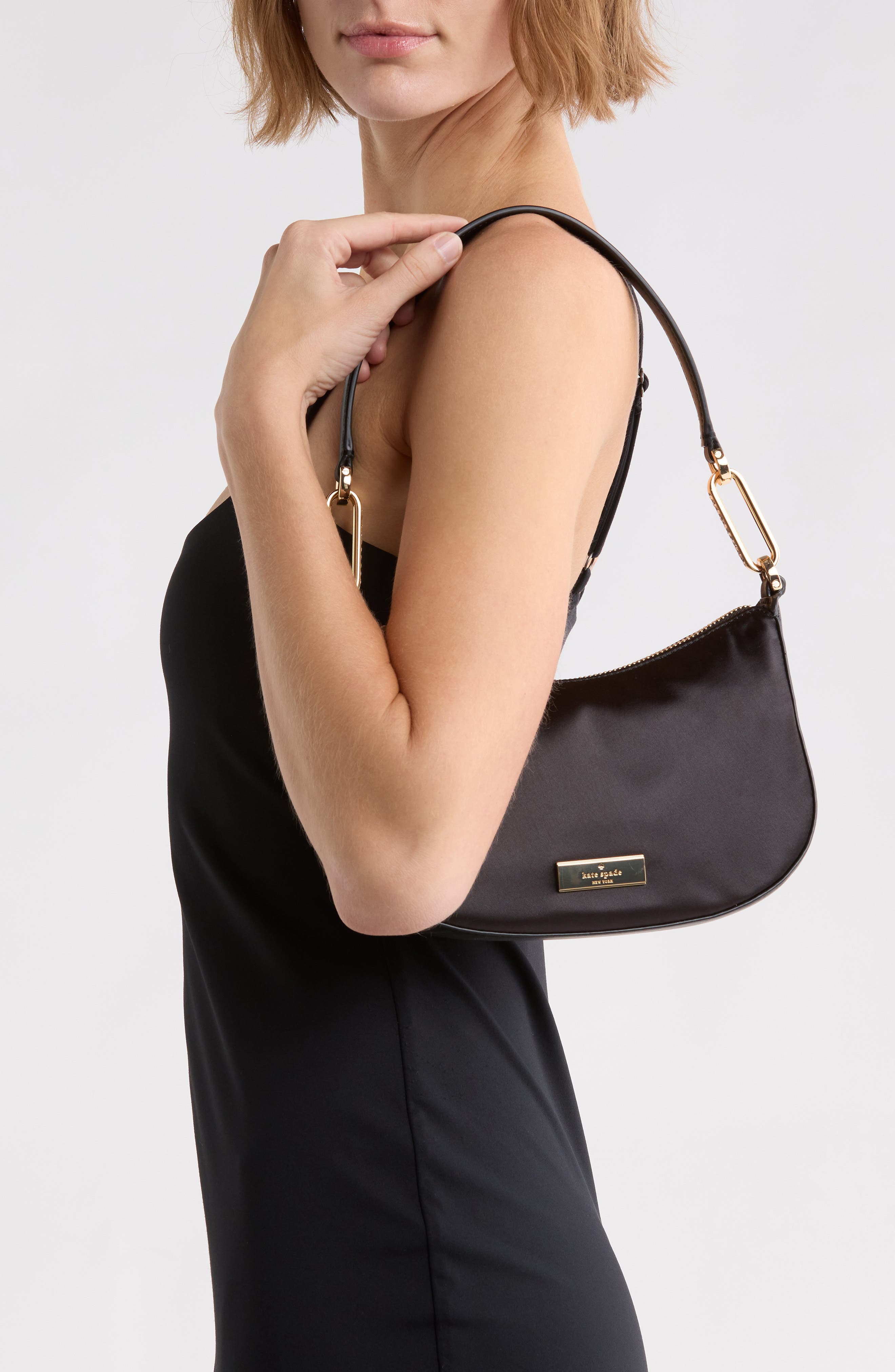 nina satin crystal shoulder bag, Alternate, color, BLACK