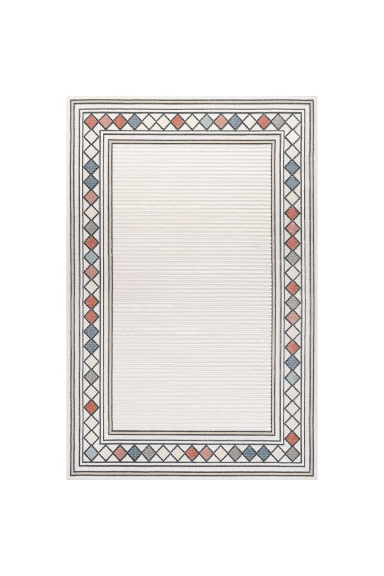 Sebastian High-Low Modern Diamond Border Indoor/Outdoor Area Rug, Main, color, Ivory/Beige