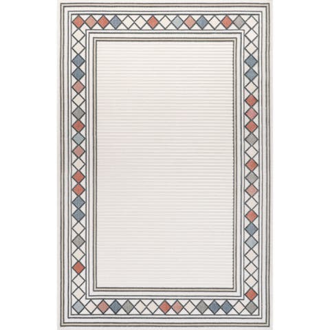 Sebastian High-Low Modern Diamond Border Indoor/Outdoor Area Rug