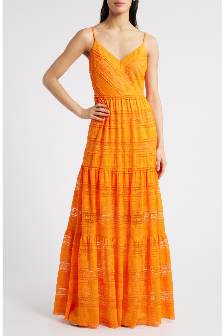 Lace Inset Detail Maxi Sundress, Main, color, ORANGE