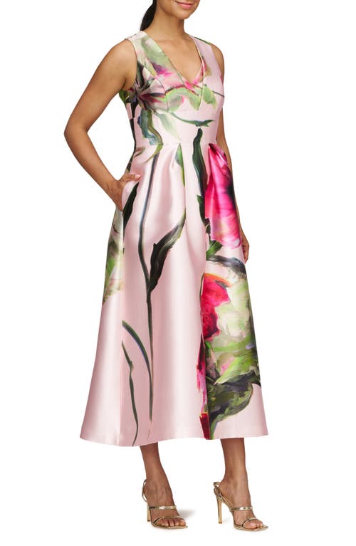 Kay Unger Regina Floral Midi Dress In Blush