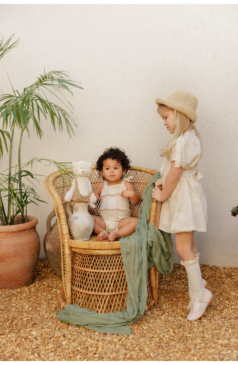 Ely's & Co. Looms Holland Collection - Girls Wave Knit Romper, Alternate, color, Ivory/Pink