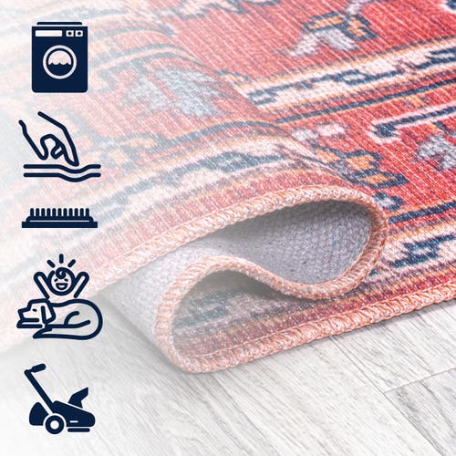 Jonathan Y Cirali Ornate Large Medallion Machine-washable Round Area Rug In Red/navy