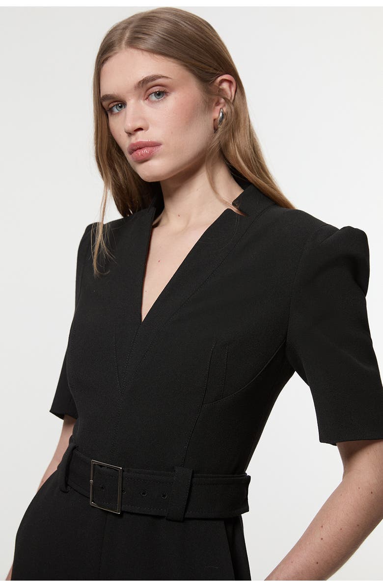 Karen Millen Structured Crepe Forever Belted Jumpsuit, Alternate, color, Black