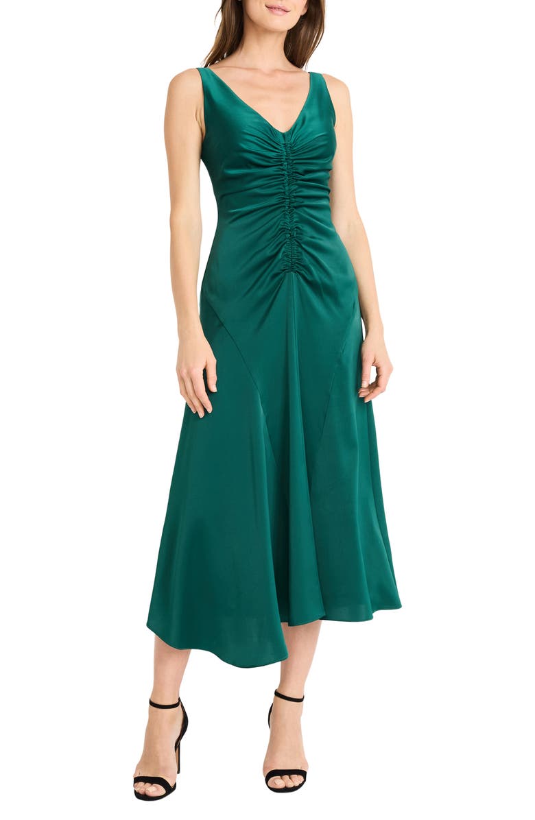 Maggy London Ruched Sleeveless Midi Dress, Main, color, 