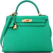 Pre-Owned Hermes Kelly Handbag Green Epsom with Gold Hardware 28