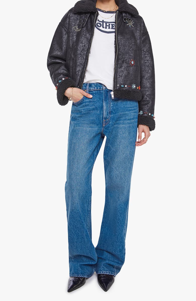 MOTHER The Strappy Crystal Detail Faux Shearling Jacket, Alternate, color, Mercury In Retrograde