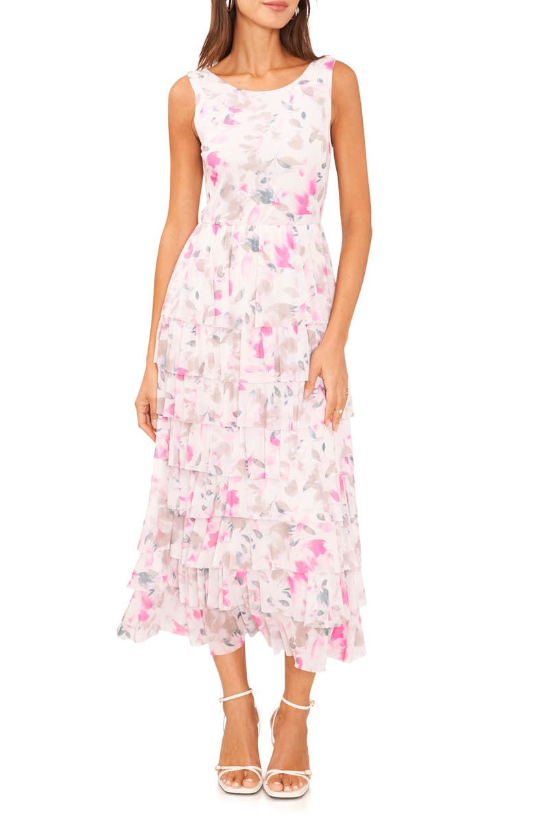 Vince Camuto Floral Tiered Ruffle Dress, Main, color, 