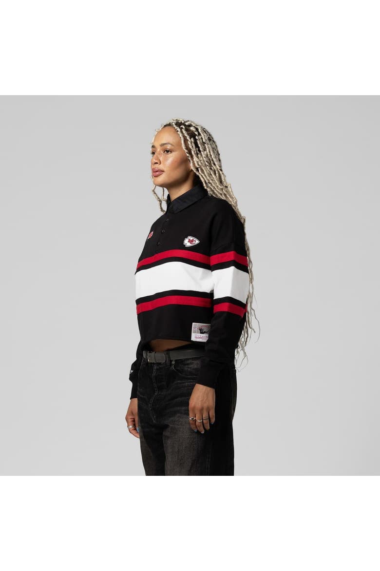 Women's Mitchell & Ness  Black Kansas City Chiefs  Cropped Long Sleeve Rugby Polo, Alternate, color, Black