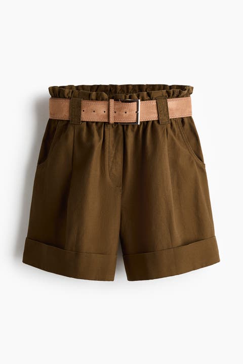 Linen-blend Paper Bag Shorts