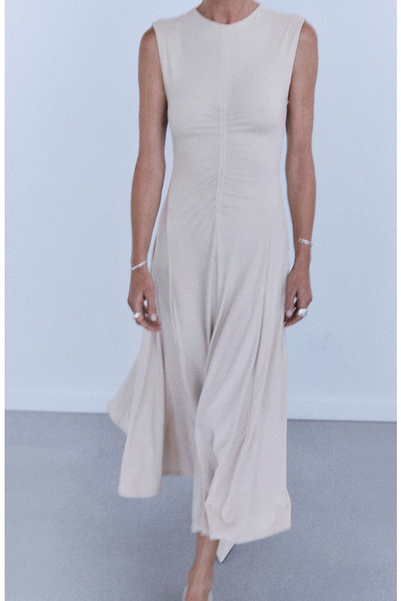 Ruched Sleeveless Midi Dress, Alternate, color, SAND