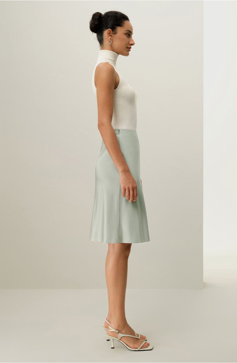 Lilysilk Women's Stretchy Charmeuse Silk Minimalist Skirt, Alternate, color, Silver Sage
