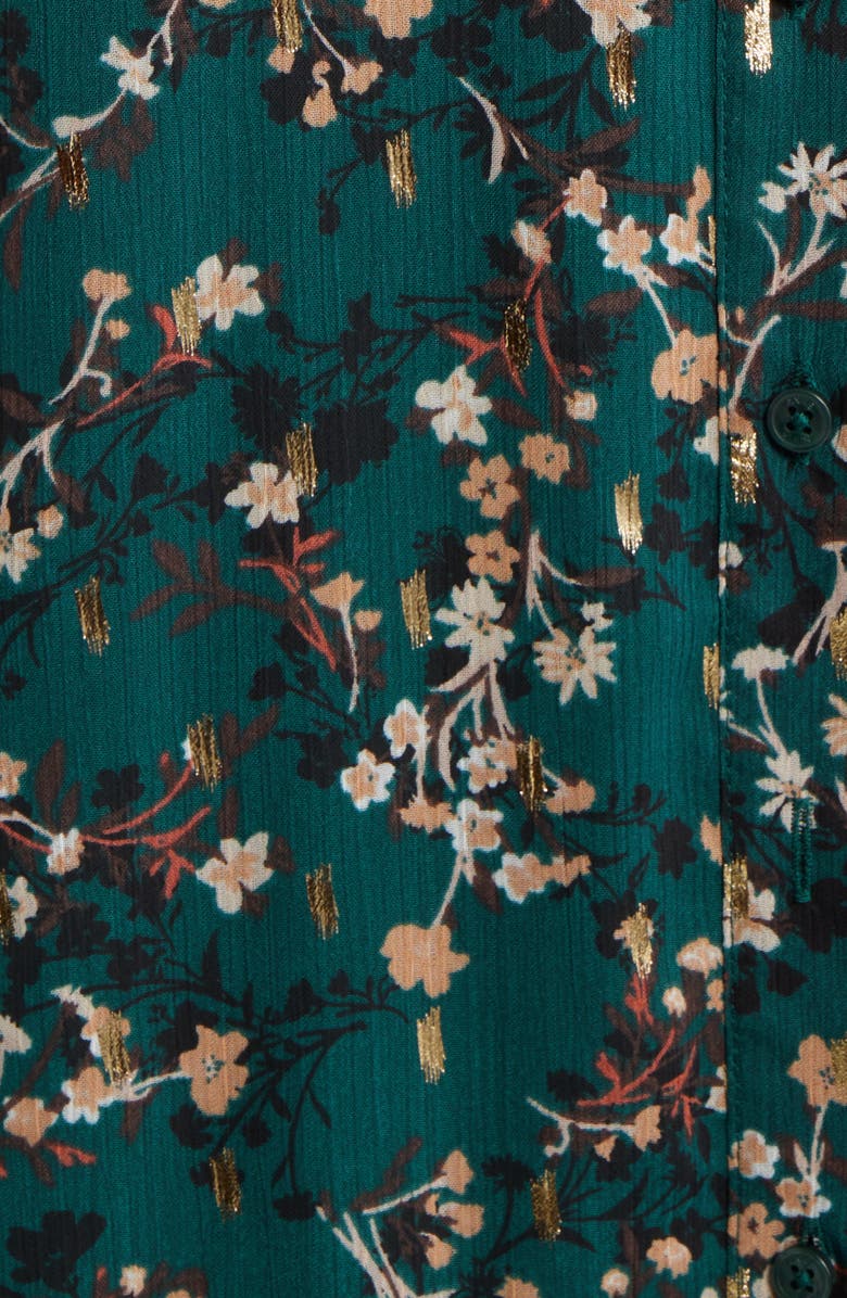 Anne Klein Floral Tie Neck Long Sleeve Ruffle Shirtdress, Alternate, color, Midnight Pine Multi