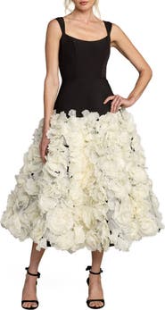 Mac Duggal Sleeveless A Line Crepe Midi Dress With Floral Hem