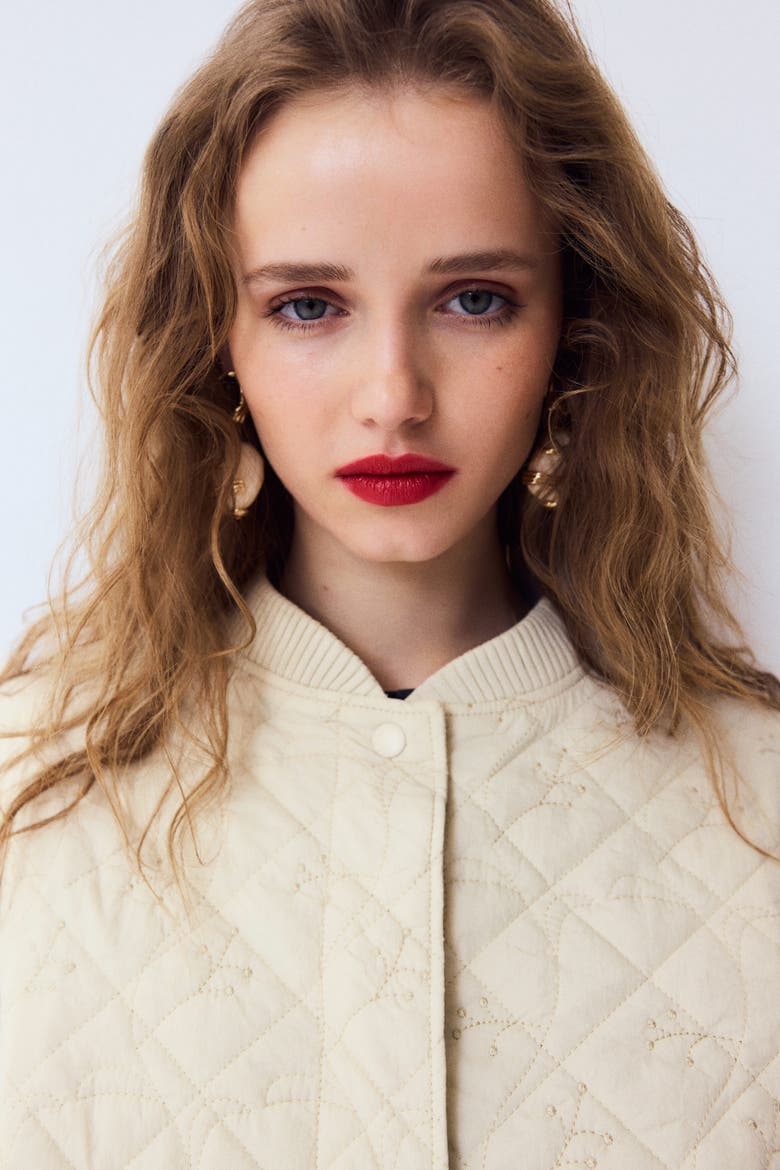 Quilted Bomber Jacket, Alternate, color, Light beige
