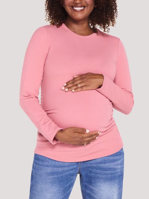 Crew Neck Long Sleeve Side Ruched Top