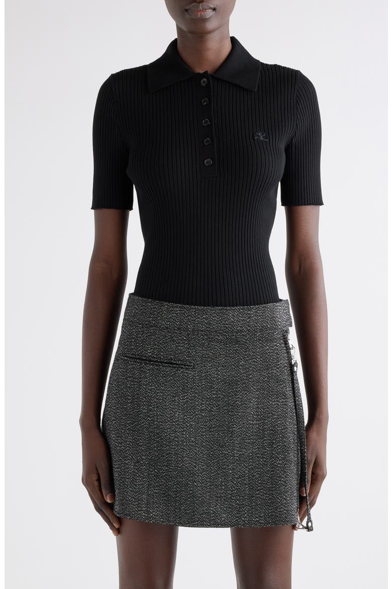 Signature Rib Polo Sweater, Main, color, BLACK