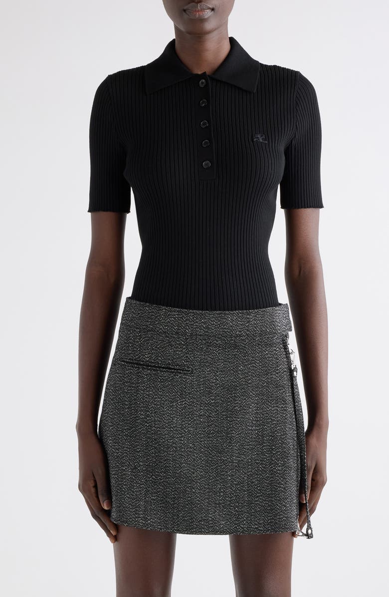 Courrèges Signature Rib Polo Sweater, Main, color, Black