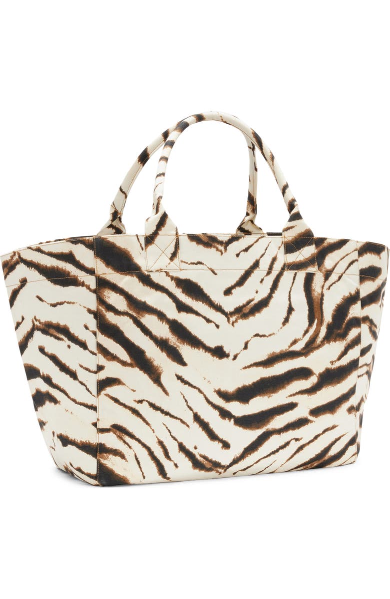 Ganni XXL Zebra Print Shopper Bag, Alternate, color, Egret
