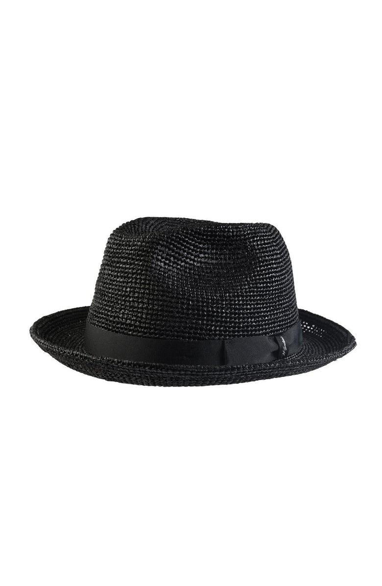 Wigens Men's Raffia Straw Hat with Grosgrain Hatband, Main, color, Black