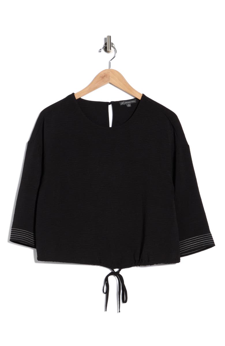 Adrianna Papell Tie Waist Drop Shoulder Top, Main, color, Black/ Ivory