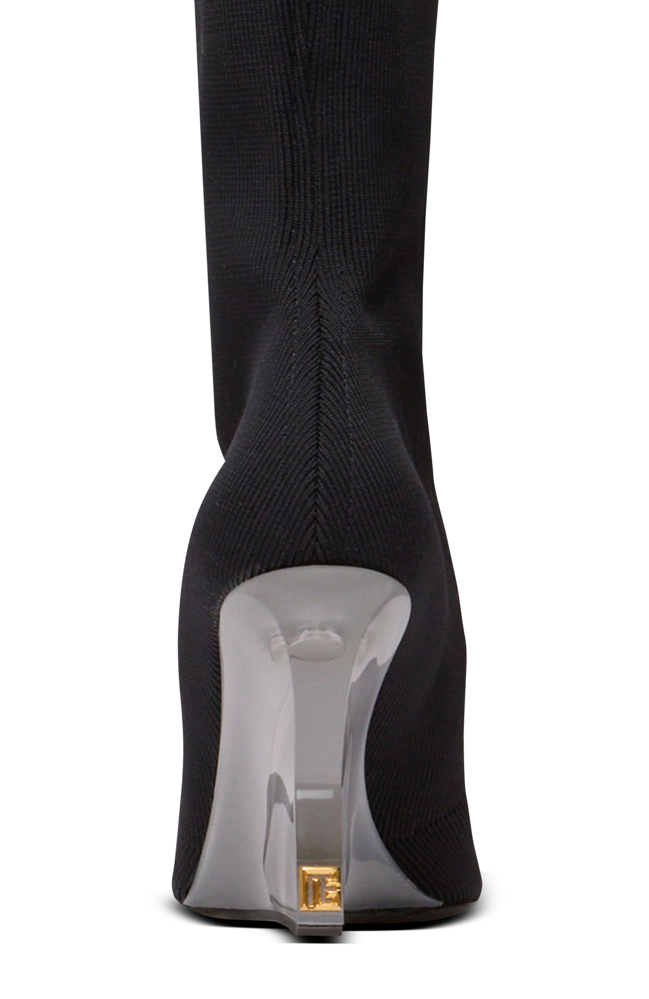 Balmain Wedge knit thigh-high boots, Alternate, color, Black