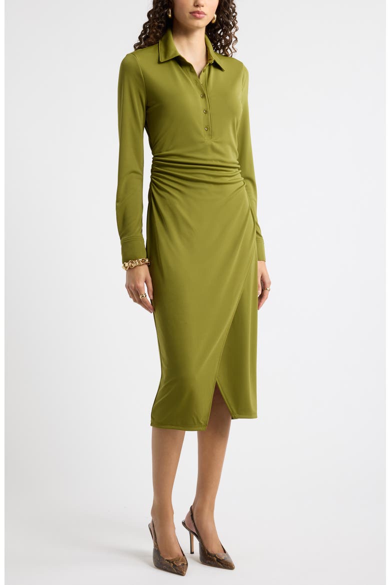 Polo Wrap Midi Dress, Alternate, color, OLIVE AVOCADO