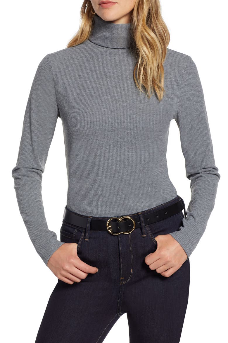 Ribbed Turtleneck, Main, color, GREY DARK HEATHER