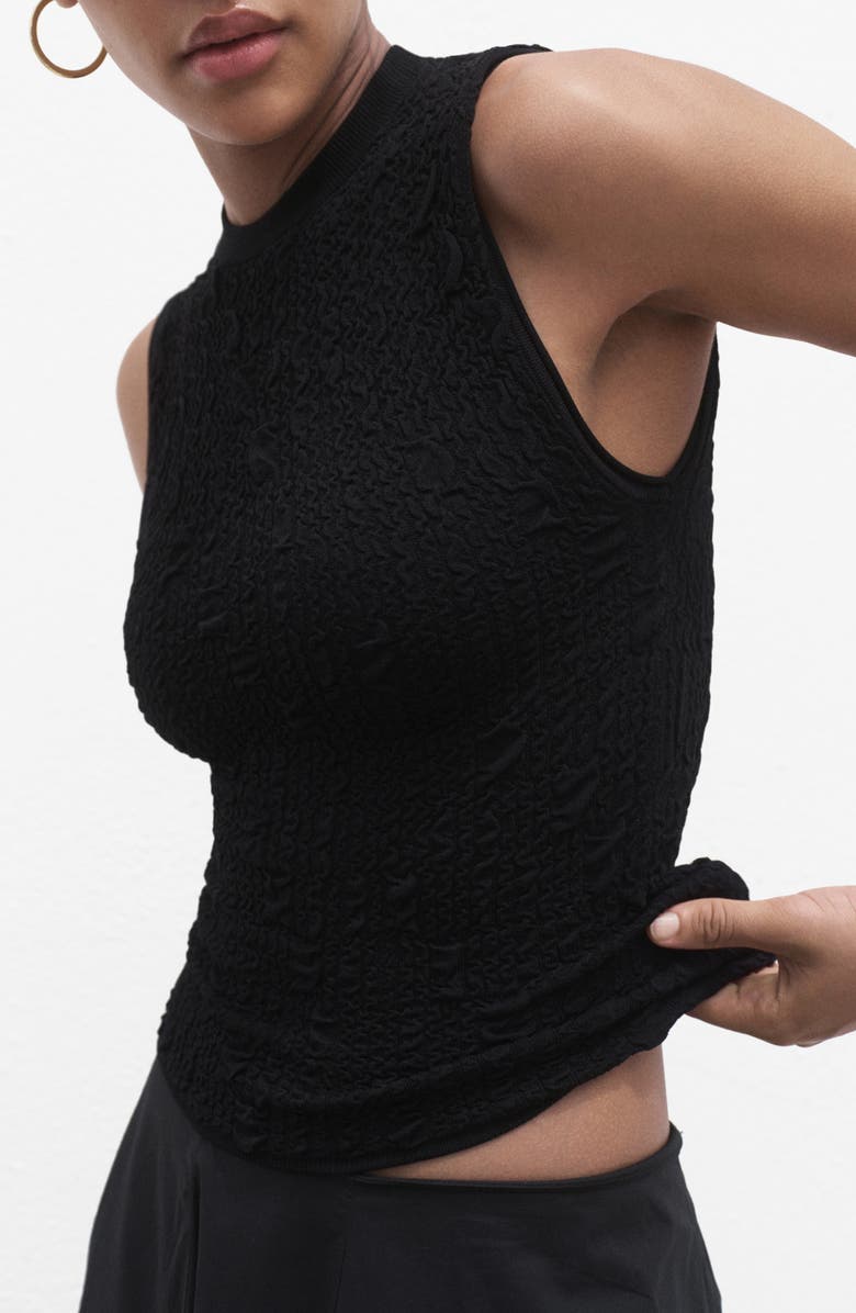 MANGO Sleeveless Textured Crepe Sweater, Main, color, Black
