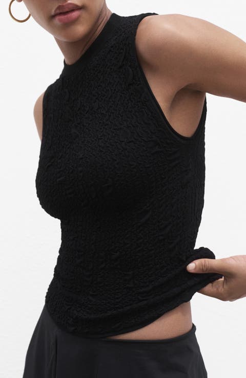 Sleeveless Textured Crepe Sweater