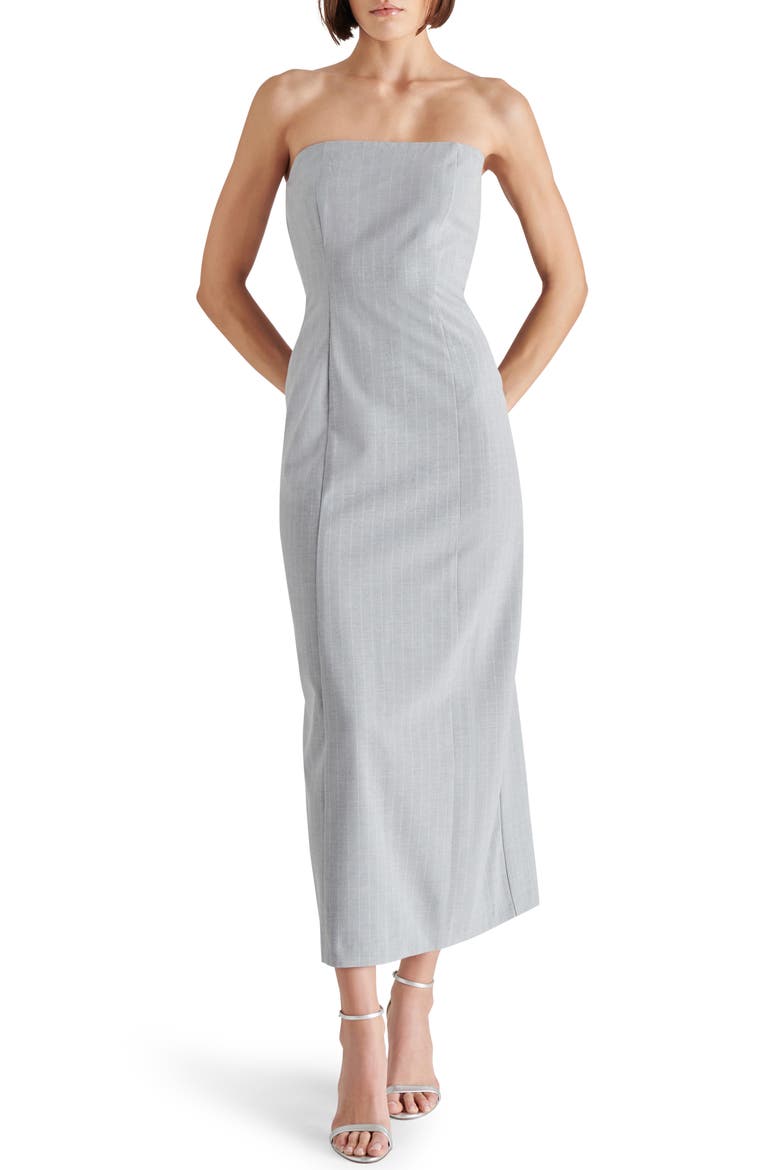 Lexington Pinstripe Strapless Maxi Dress, Main, color, LIGHT GREY