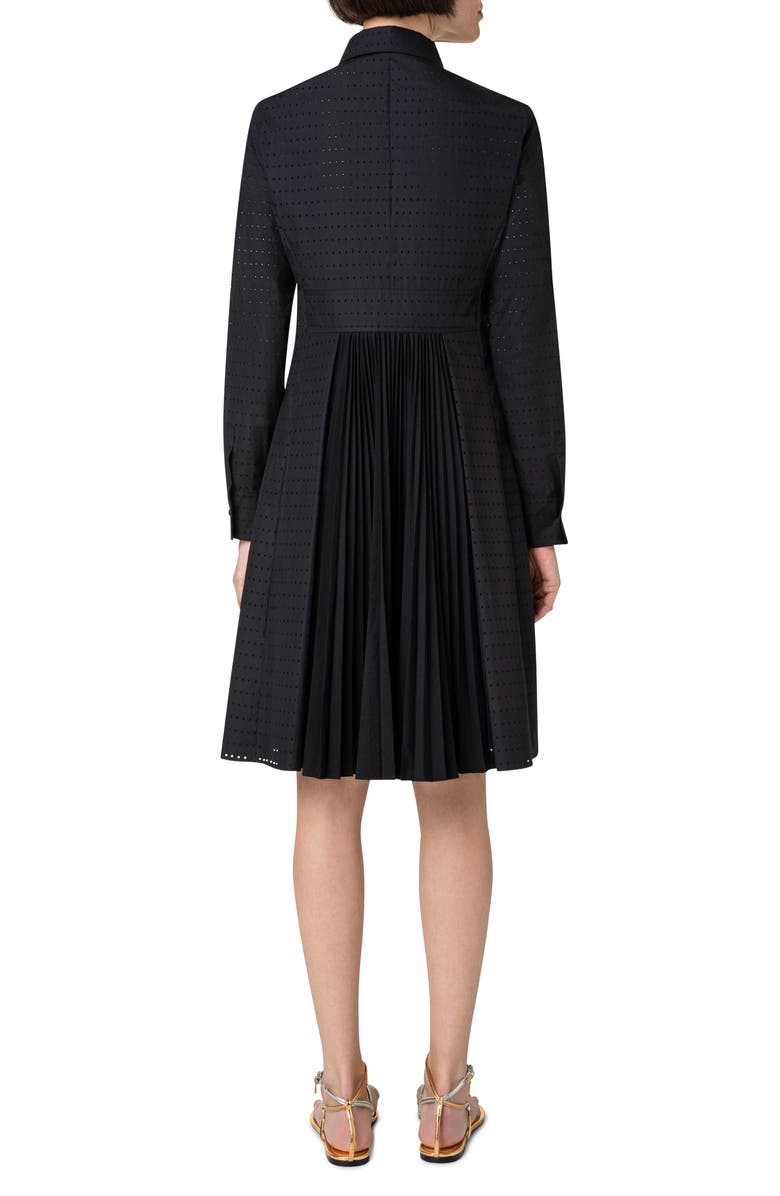 Akris punto Perforated Pin Dot Long Sleeve Cotton Poplin Shirtdress, Alternate, color, 009 Black