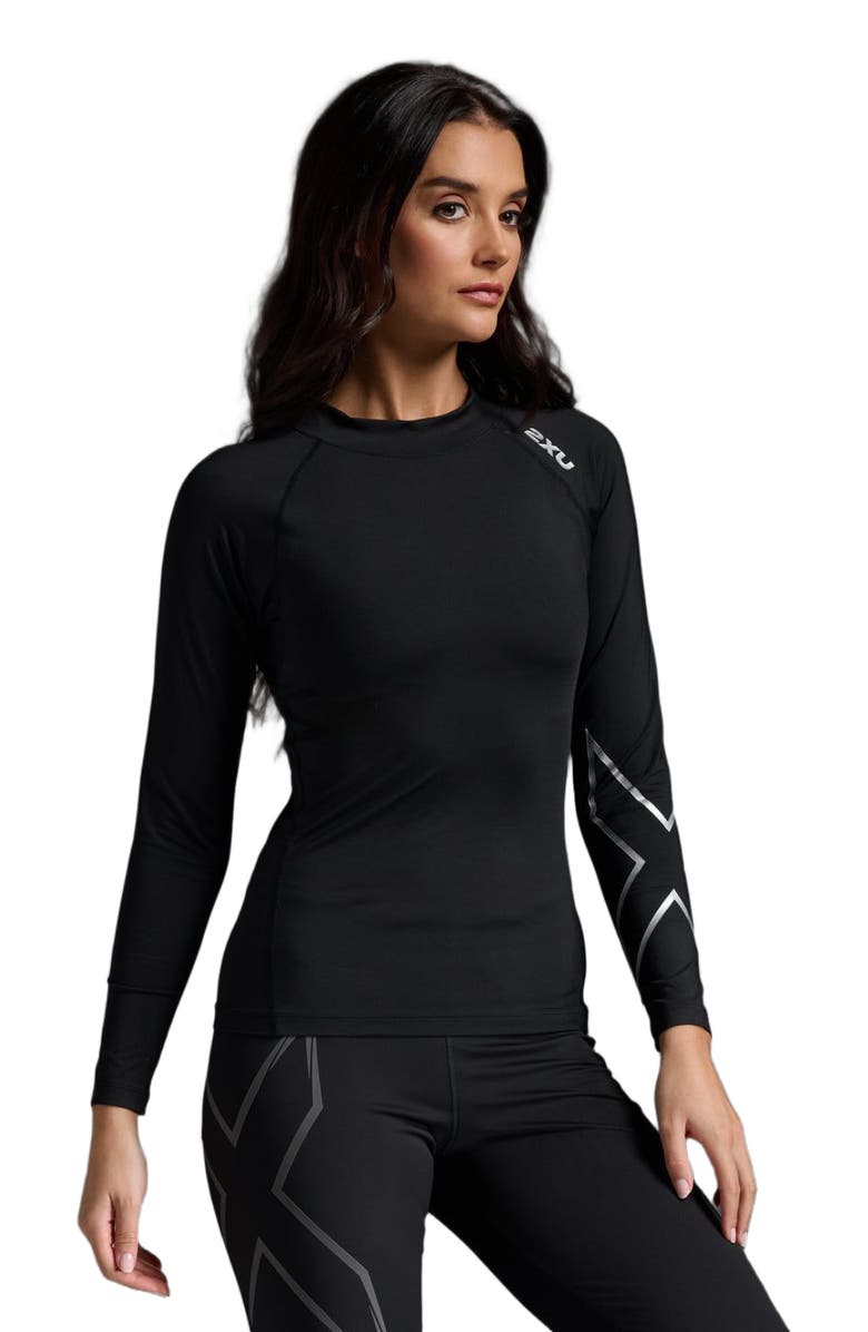 2XU Women's Ignition Compression Long Sleeve, Alternate, color, Black/Silver
