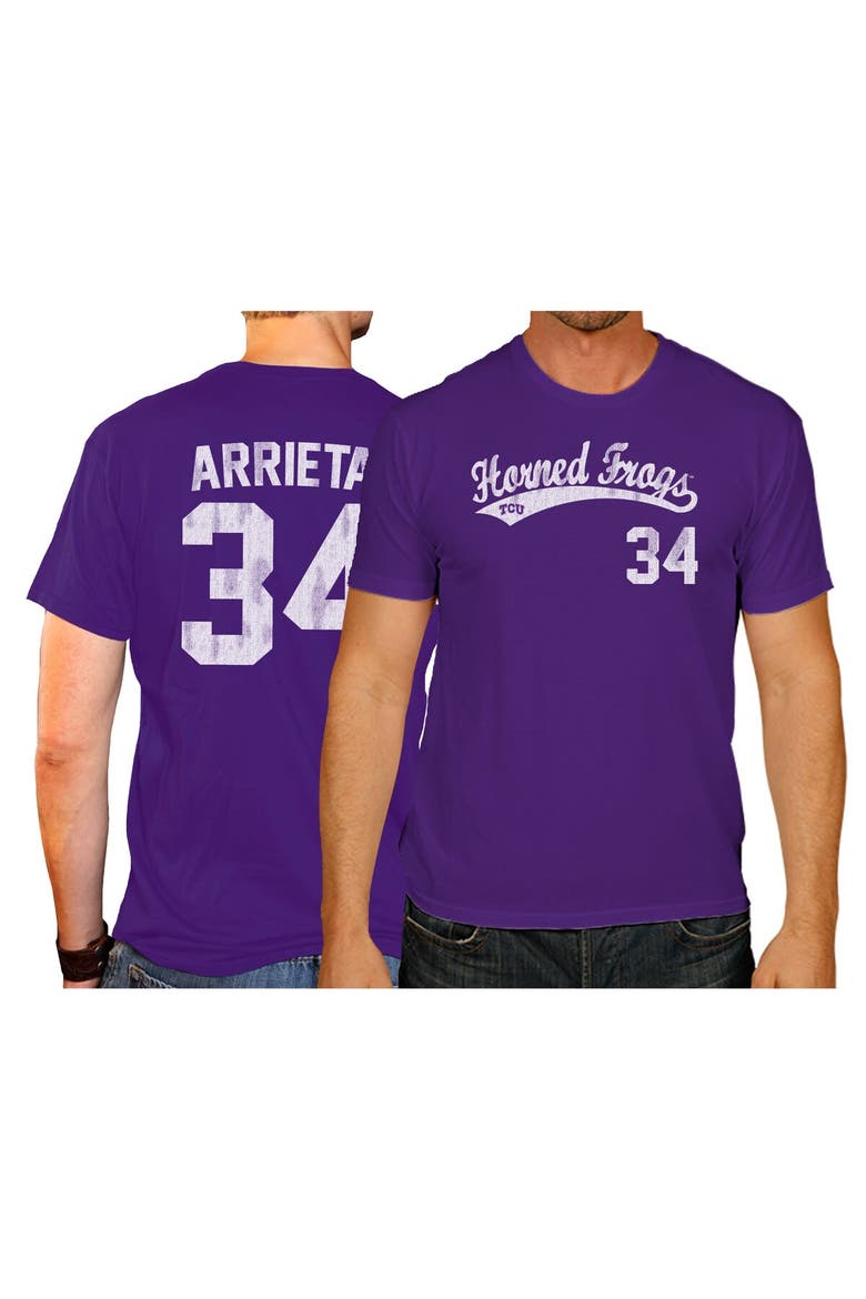 Men's Original Retro Brand Jake Arrieta Purple TCU Horned Frogs NCAA Baseball T-Shirt, Main, color, Purple