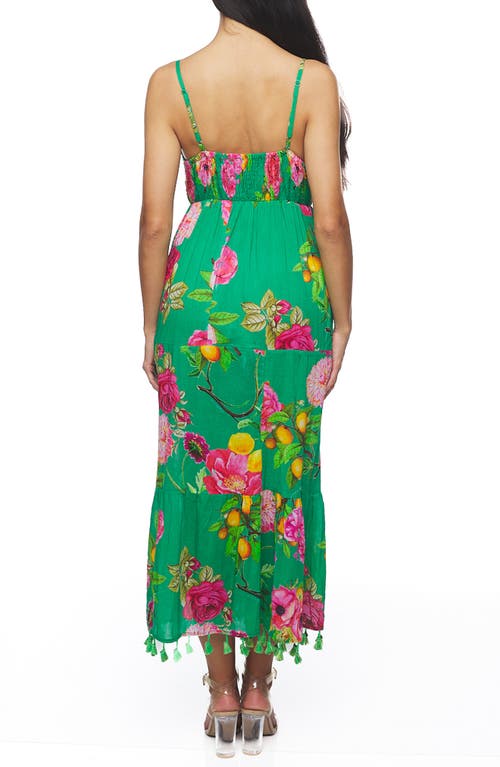 Ranee's Ranees Floral Print Cotton Cover-up Maxi Dress In Green