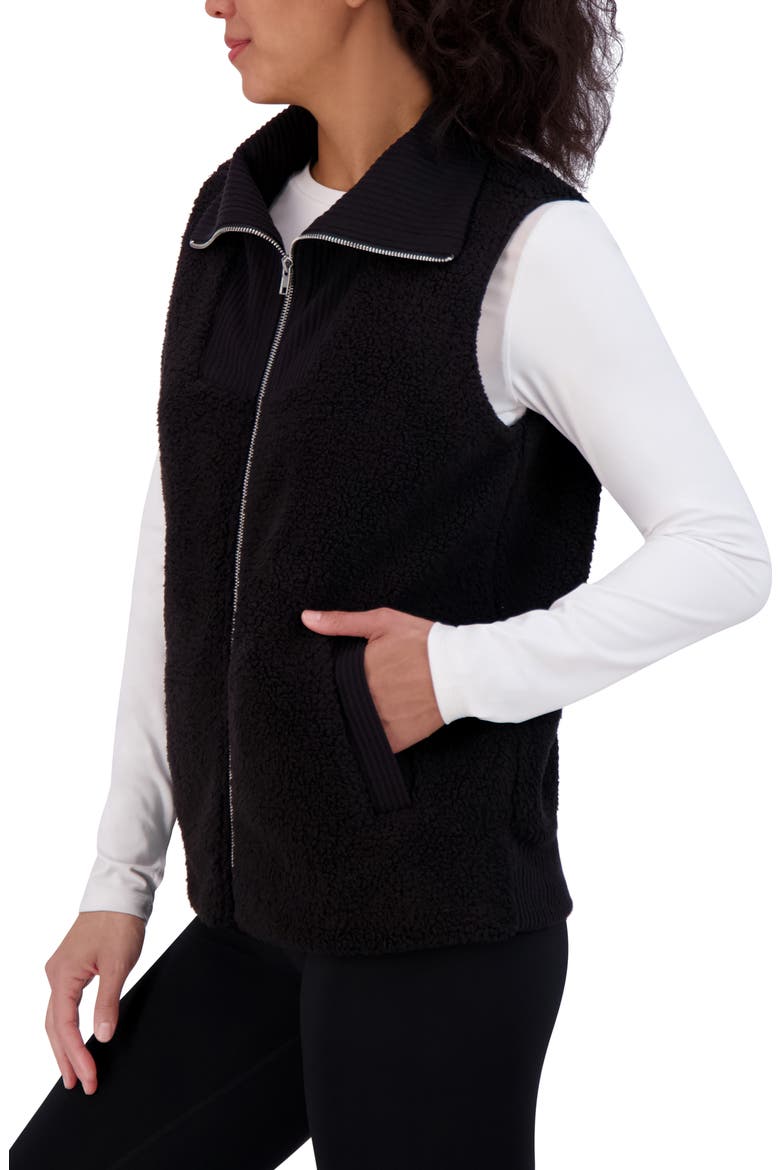 Mixed Fleece Vest, Alternate, color, BLACK