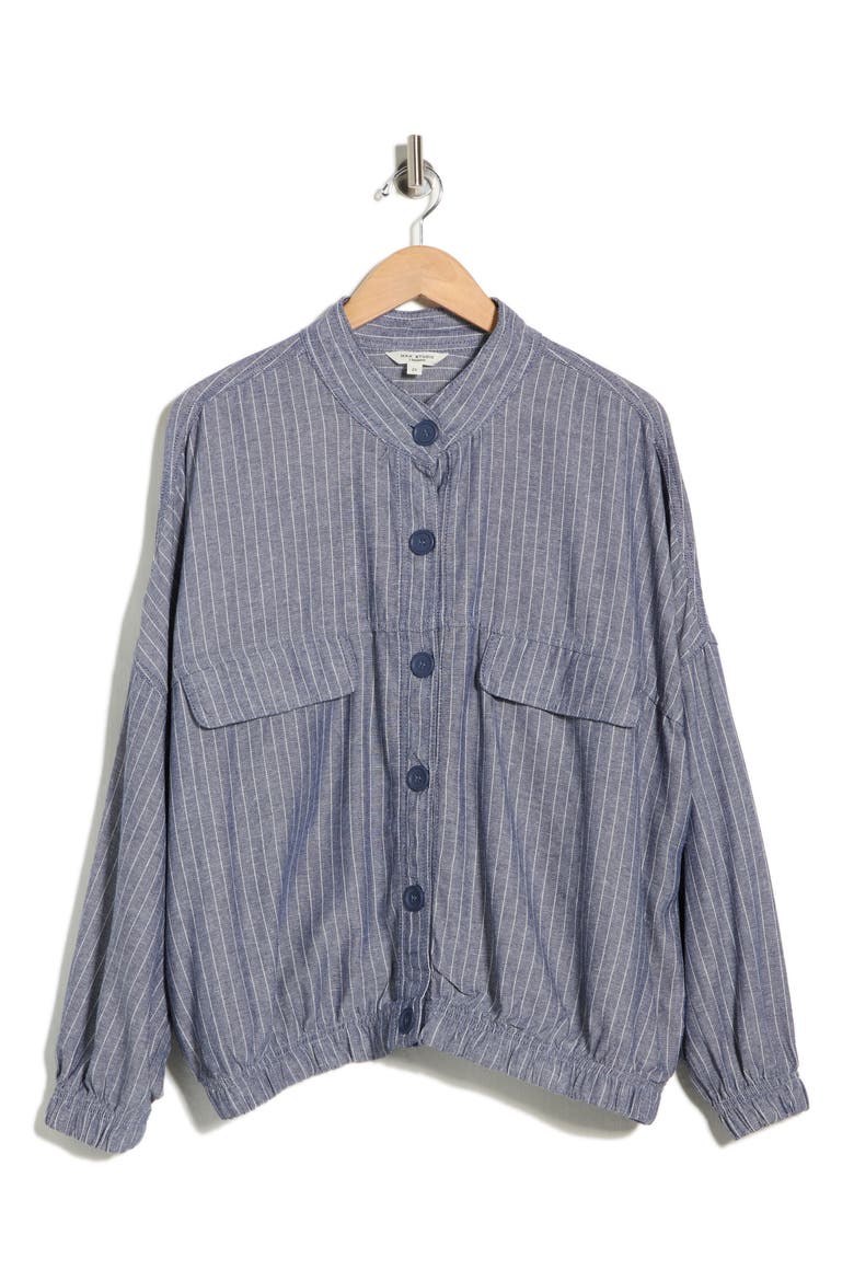 Stripe Button Front Jacket, Alternate, color, NAVY/ WHITE PIN STRIPE
