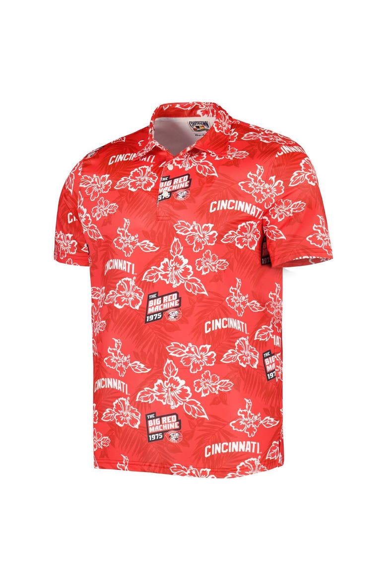 Men's Reyn Spooner Red Cincinnati Reds Cooperstown Collection Puamana Print Polo, Alternate, color, Red