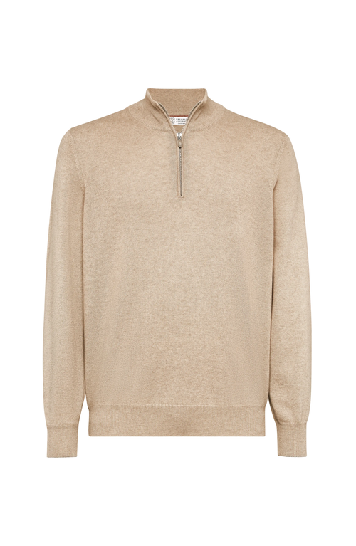 Brunello Cucinelli Cashmere Half-zip Sweater In Brown