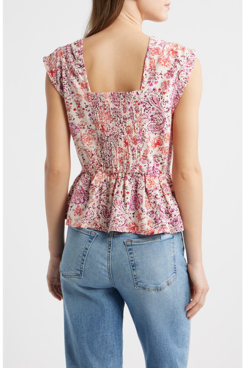 Paisley Print Sleeveless Peplum Shirt, Alternate, color, RED/ BRIGHT ROSE