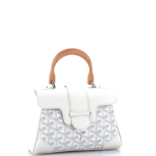 Pre-owned Goyard Goyard Saigon Top Handle Bag Coated Canvas With Leather Mini In White